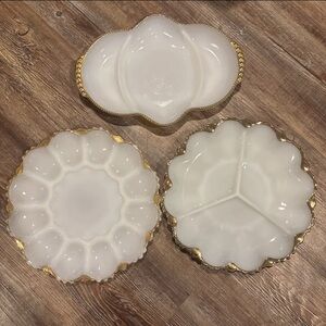 Vintage 3 piece Milk Glass Serving Dishes Deviled Egg, Relish Plates
